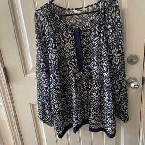 Tantrums Blue and White Geometric Blouse